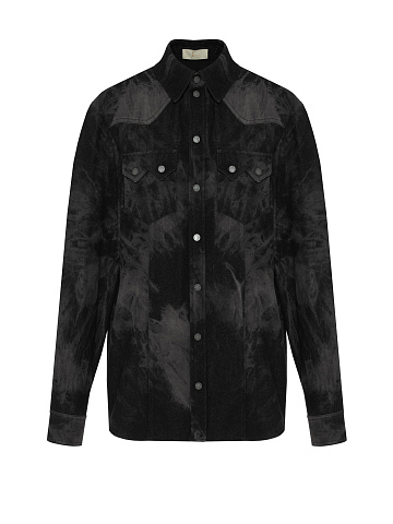Black Boiled Denim Shirt with Embroidery, 1