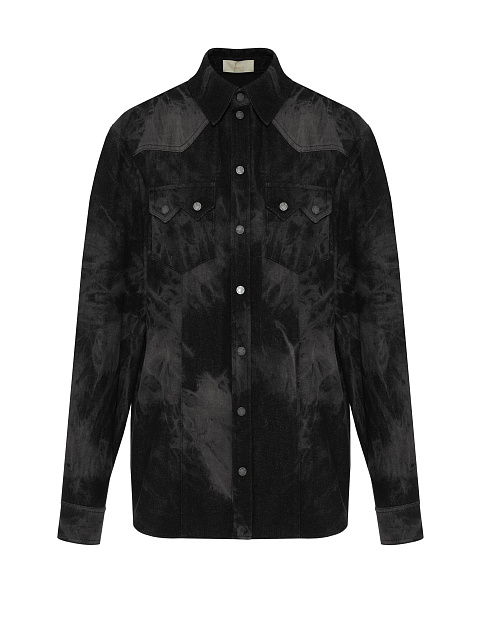 Black Boiled Denim Shirt with Embroidery, 1