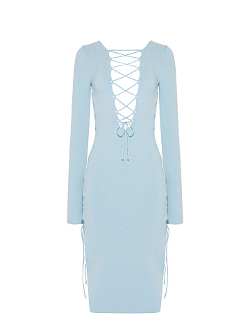 Light Blue Lace Up Jersey Midi Dress, 1