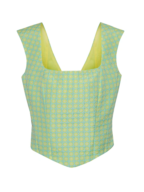 Lime Green Jacquard Top & Mini Skirt Set, 3
