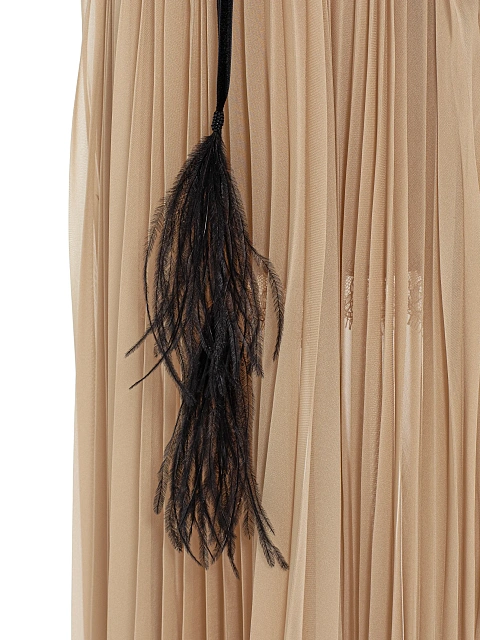 Beige Lace & Plisse Chiffon Midi Dress, 4