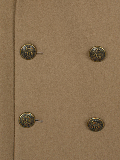 Beige Double-Breasted Embroidered Wool Coat, 3