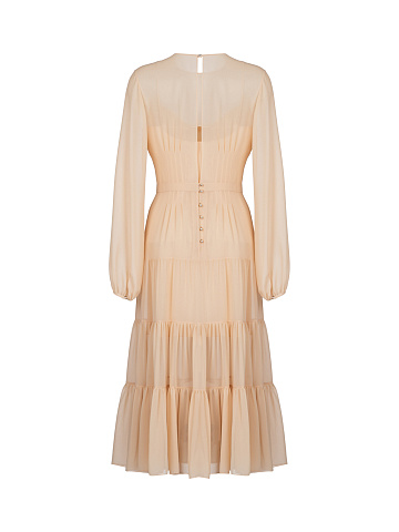 Beige Chiffon Midi Dress, 2