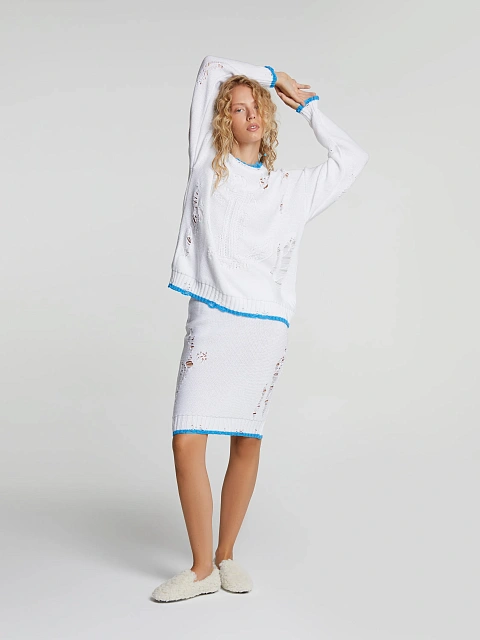 White Jersey Sweater & Midi Skirt Set, 6