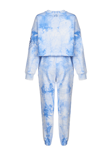 White & Blue Tie Dye Jersey Set With Cropped Sweatshirt, 2