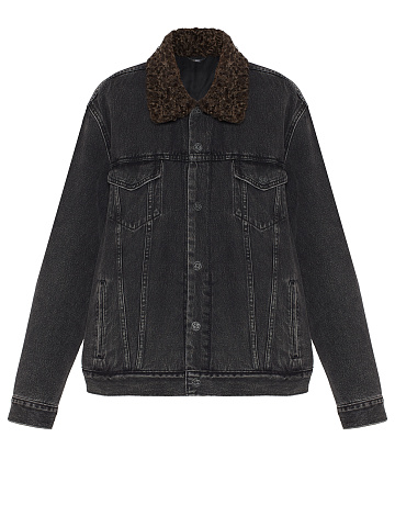 Black Embroidered Denim & Astrakhan Fur Jacket, 1