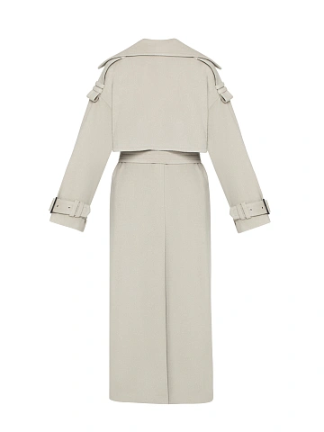 Beige Double Breasted Wool Trench, 2
