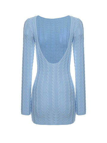 Blue knitted mini dress with open back, 2