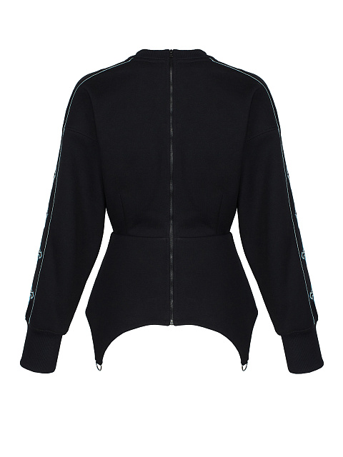 Black & Grey Embroidery Lily Cotton Peplum Sweatshirt, 2