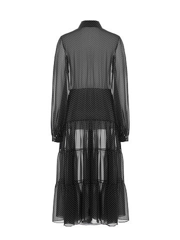 Black Chiffon Polka Dot Midi Dress, 2