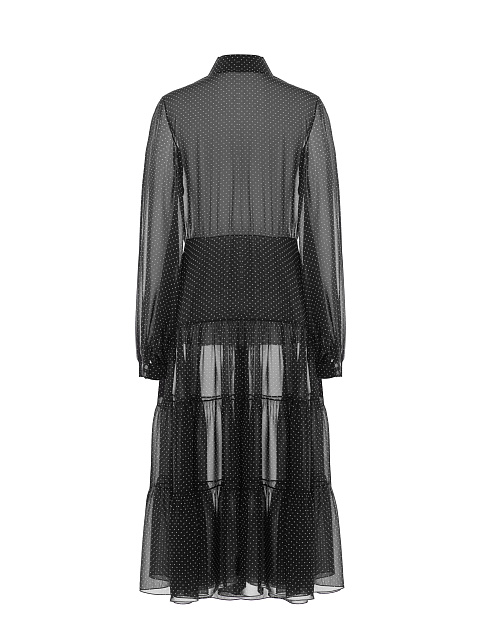 Black Chiffon Polka Dot Midi Dress, 2