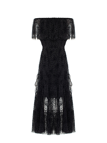 Black Floral Chiffon Midi Dress, 1