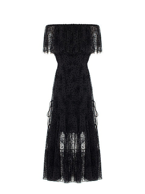 Black Floral Chiffon Midi Dress, 1
