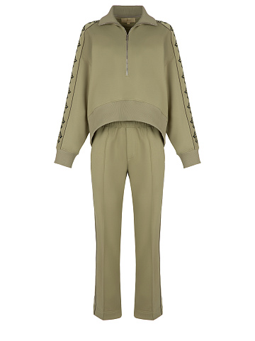 Olive Green Cross Embroidered Jersey Suit, 1