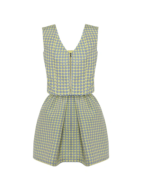 Yellow Jacquard Top & Mini Skirt Set, 3