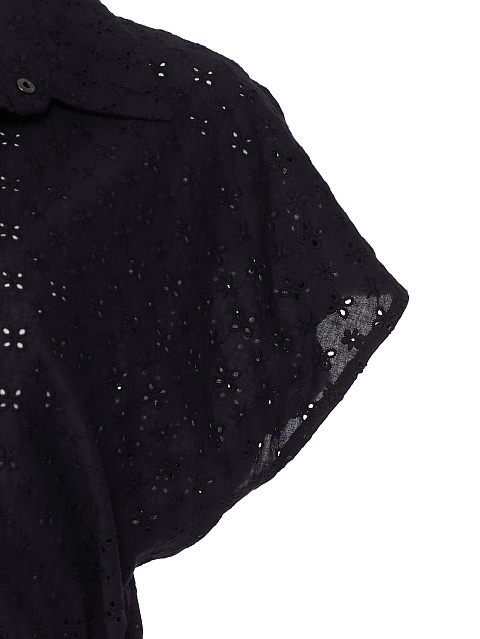 Black Cotton Lace Set Of Bra & Cropped Shirt, 4