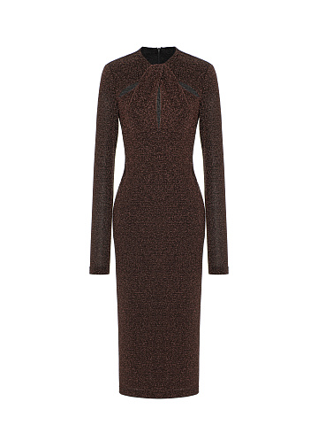 Brown Lurex Jersey Midi Dress, 1