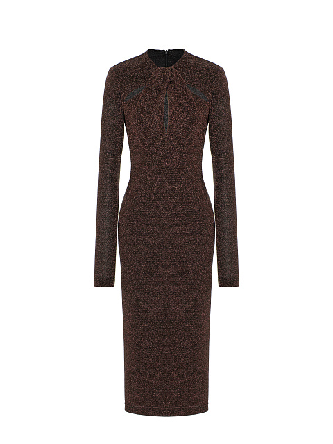 Brown Lurex Jersey Midi Dress, 1