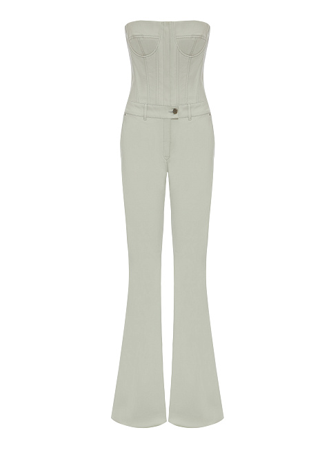 Light Grey Denim Sleeveless Jumpsuit, 1