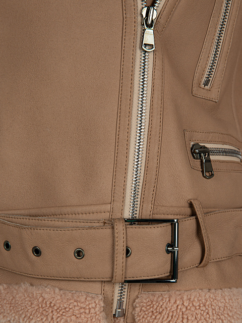 Brown Shearling Biker Jacket, 4