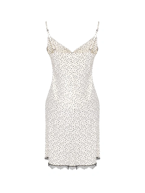 White & Black Lace Trim Polka Dot Mini Dress, 2