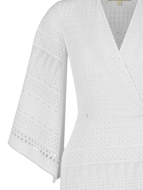 White Fringed Lace Cotton Wrap Dress, 3 White Fringed Lace Cotton Wrap Dress, 3