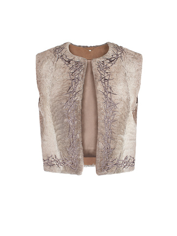Beige Caracul Embroidered Vest, 1