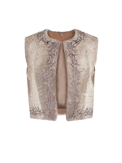 Beige Caracul Embroidered Vest, 1 Beige Caracul Embroidered Vest, 1