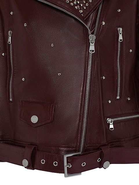 Bordeaux Studded Leather Biker Jacket, 3