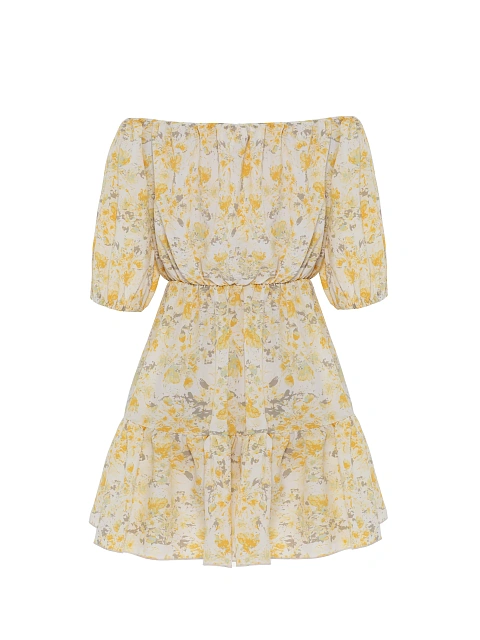 Mini dress with yellow floral print, 2