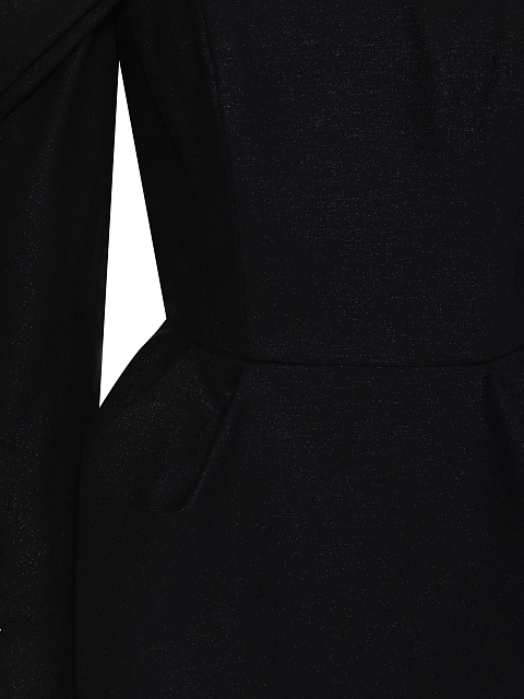 Black Lace Trim Lurex Wool Midi Dress, 3