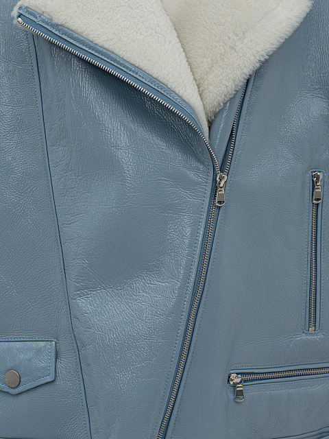 Light Blue Oversized Shearling Jacket, 3