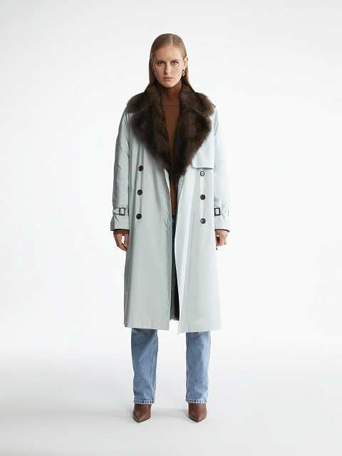 Barguzin Sable Lined Light Blue Trench Coat, 1
