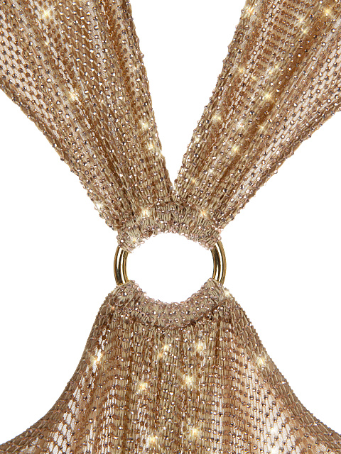 Beige Mesh Rhinestones Cut-out Maxi Derss, 3