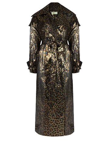 Leopard Printed Silk Trench Coat, 2