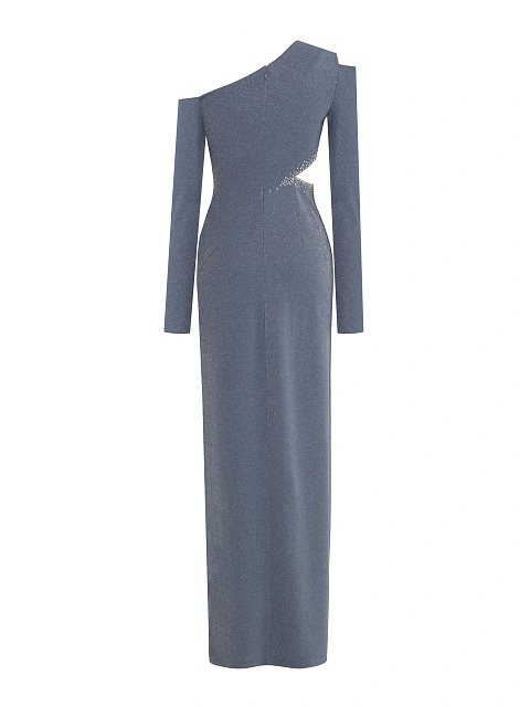 Blue Asymmetric Lurex & Rhinestones Maxi Dress, 3