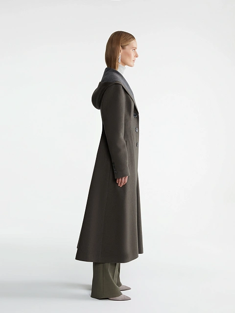 Gray Single Breasted Coat With Hood, 3