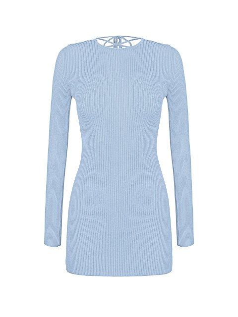 Light Blue Rib Knit Mini Dress, 1
