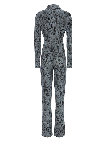 Snake Printed  Grey Cotton Jumpsuit, 2