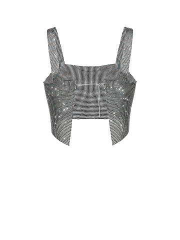 Black Rhinestones Crop Top, 2