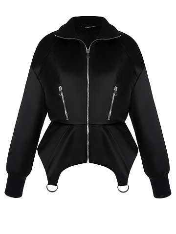 Black Silk Peplum Bomber Jacket, 1