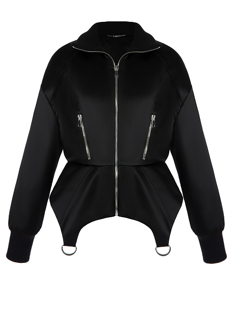 Black Silk Peplum Bomber Jacket, 1