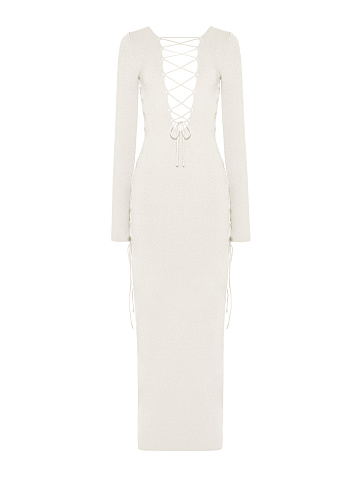 White Lace Up Jersey Maxi Dress, 1