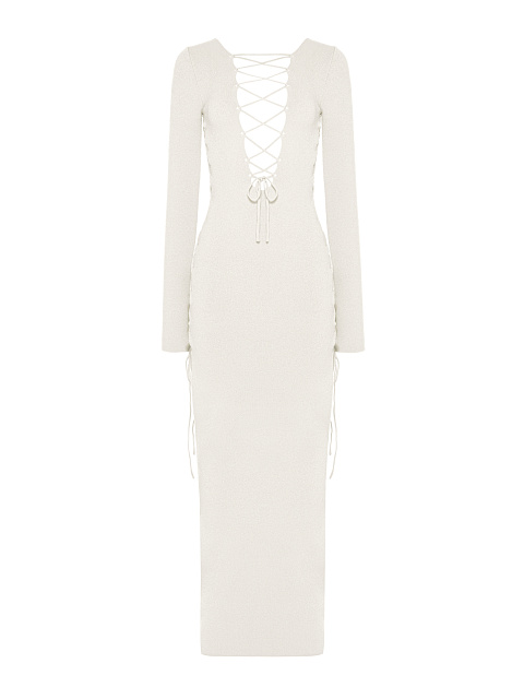 White Lace Up Jersey Maxi Dress, 1