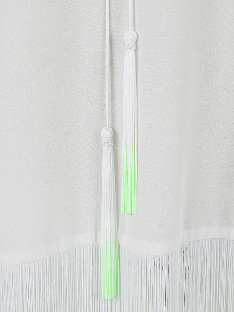 White & Neon Green Fringed Chiffon Tunic, 3