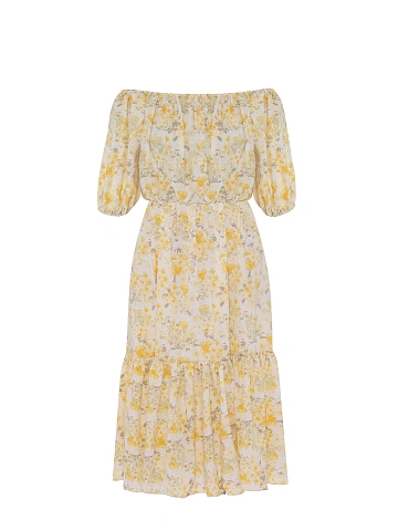 Yellow Floral Printed Midi Dress, 1