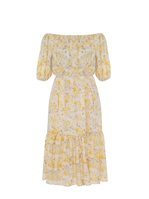 Yellow Floral Printed Midi Dress, 1