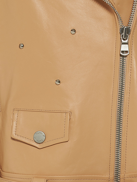 Beige Studded Leather Biker Jacket, 3