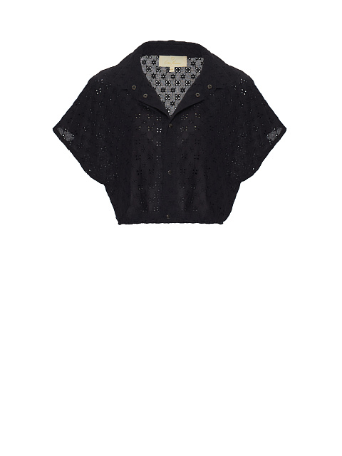 Black Cotton Lace Set Of Bra & Cropped Shirt, 2