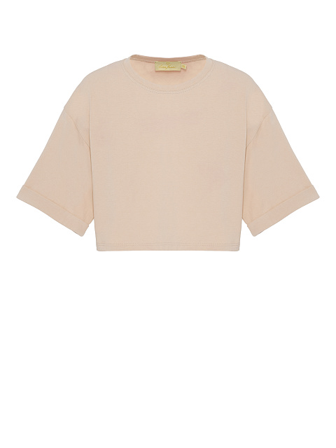 Light beige cropped cotton T-shirt, 1
